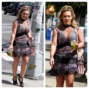 Self-Portrait Floral Vine Overlay Layered Ruffle Dress Worn by Hillary Dress